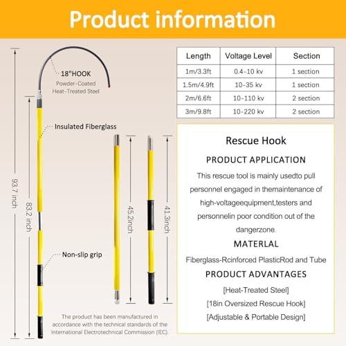 Electrical Life Hook Rescue Pole - Non-Conductive Safety Stick for Emergency Care, Body Pull Tool & Defense, Green - Essential Life-Saving Equipment