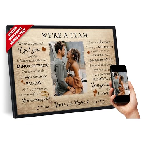 SANTANNA Personalized Couple We're A Team Prints for Anniversary, Customized Photo Name Text Poster Wall Art, Birthday Christmas Wedding Day Gift Home Decoration (Love Picture & We Are A Team)