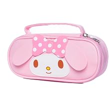 Lovely Cute Kawaii Multipouch, Large Capacity Pencil Case, Zippered Cosmetic Pouch, Waterproof Leather Makeup Brush Holder, Mini Travel Storage Bag Pink