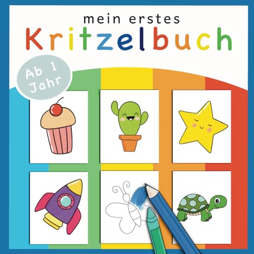 Kritzelbuch ab 1 Jahr: Mit Liebe gestaltetes Malbuch ab 1 Jahr | Ihr Kind lernt mit diesem Kritzelbuch erste Hand-Augen-Koordination | Altersgerechtes Malen mit grossen Formen | 50 niedliche Motive