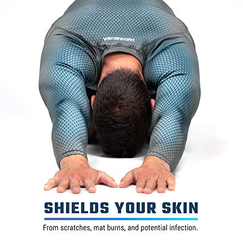 Hayabusa Fusion Long Sleeve Jiu Jitsu Rashguard - Grey/Aqua, Large #TOP5