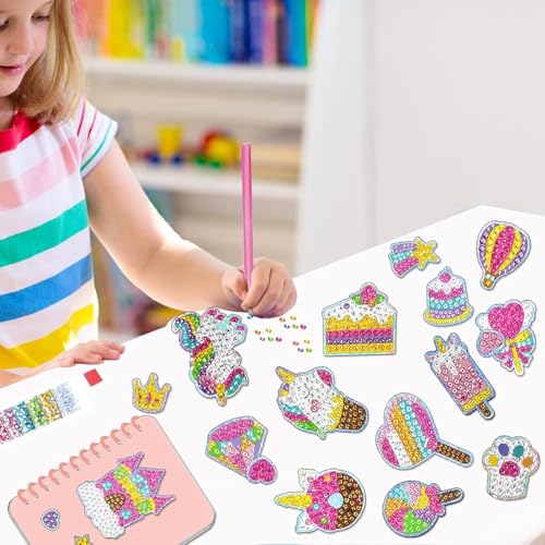 Image of PLUSPOINT Unicorn Gem Diamond Painting Sticker Kits, Gem Diamond Painting Stickers Art for Kids with 23 Stickers Gem Art Painting Kit Toy Gifts Unicorn Diamond Gifts for Girls Toys Age 5-12