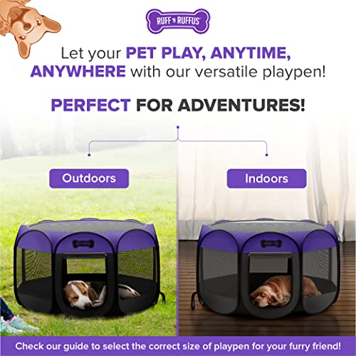 Ruff 'N Ruffus Portable Foldable Pet Playpen + Free Carrying Case + Free Travel Bowl | Available In 3 Sizes (Medium (29"X29"X17")) #TOP7
