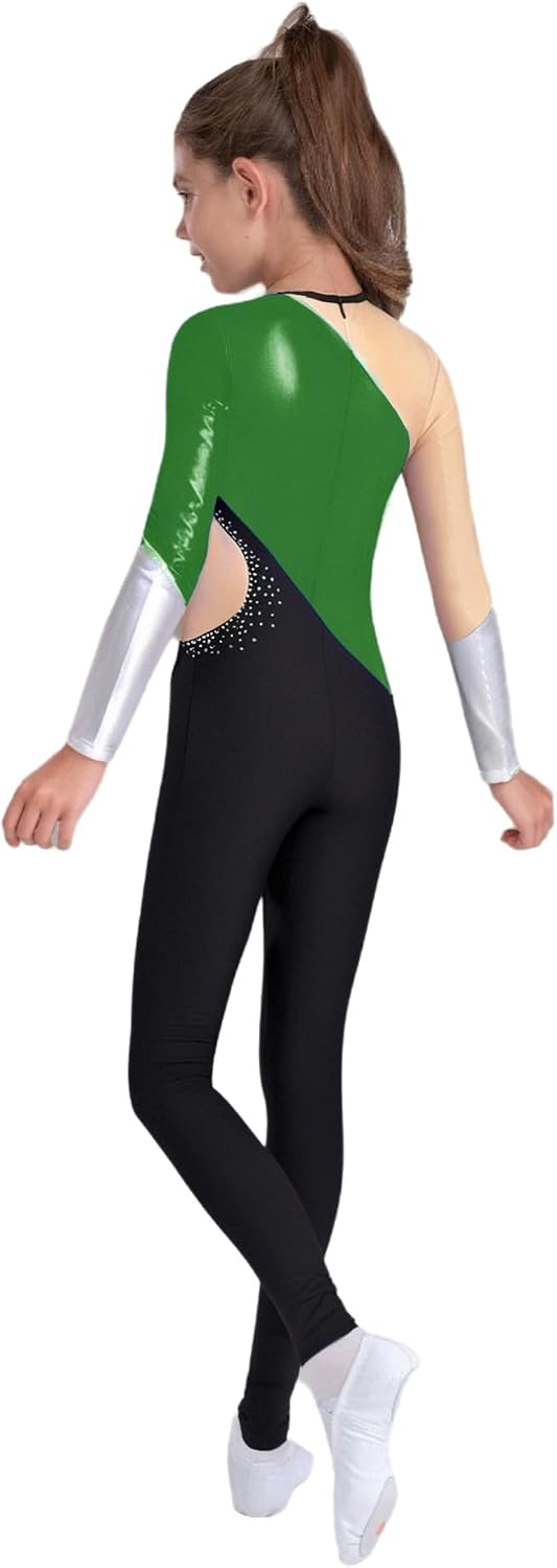 ranrann Kids Girls Full Body Unitard Gymnastics Leotard Dance Catsuit Long Sleeve Skating Jumpsuit