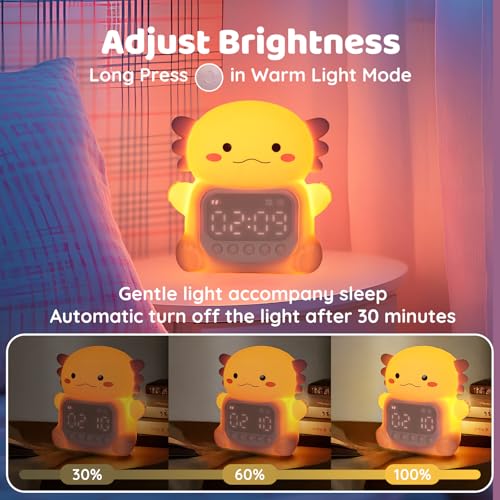 Image of Axolotl Alarm Clock with Night Light for Kids, Rechargeable Silicone Lamp Time to Wake Clock,Cute Animal Tabletop Lamp, Perfect Sleep Companion for Boys Girls