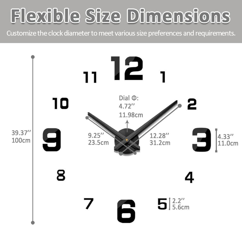 Mintime Modern Frameless DIY Wall Clock Large 3D Wall Watch Mirror Numbers for Home Office Decorations