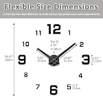 Mintime Modern Frameless DIY Wall Clock Large 3D Wall Watch Mirror Numbers for Living Room Bedroom Kitchen