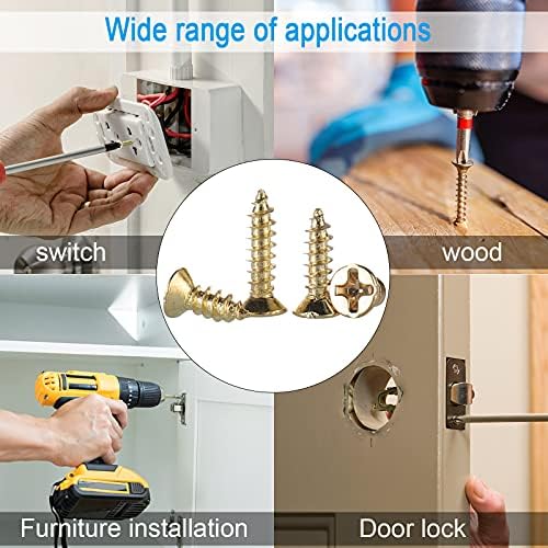FandWay 1200Pcs M2 M2.5 M3 Phillips Flat Head Self-Tapping Screws, Golden Plated Carbon Steel Countersunk Head Tapping Screws,Wood Screws Assortment Set with Storage Box and 1 Tweezers