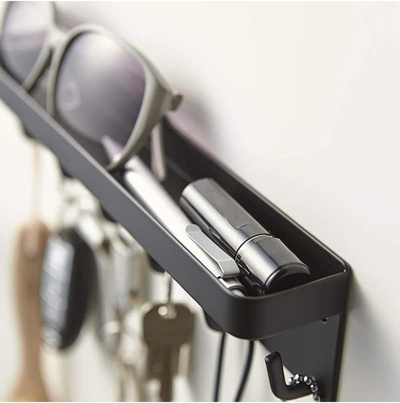 LXTaoler Wall Mounted Key Holder, Stainless Steel Key Holder with 6 Hooks Self Adhesive or Drilling Installation Wall Key Rack Black for Bathroom Kitchen Door