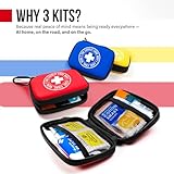 EVERLIT CARE Mini-Aid First Aid Kit | Compact & Lightweight Case with Carabiners for Travel | Family & Kid Friendly 180 Pcs Wound Care Supplies for School, Work, Outdoor, Home & Office | Pack of 3