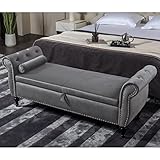 Polibi Storage Bench for Bedroom, Velvet Upholstered Bed Ottoman with Rolled Armed Button Tufted Design, Long Bench for Bed Window Living Room, Grey