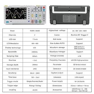 FNIRSI 1014D Oscilloscope 2 in 1 Digital Oscilloscope DDS Signal Generator, 100X High Voltage Probe, 2 Channels 100Mhz Bandwidth 1GSa/s Sampling Rate Built-in 1GB Storage Space