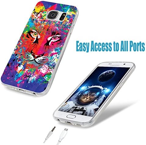 ChiChiC S7 Case,Galaxy S7 Case,360 Full Protective Anti Scratch Slim Flexible Soft TPU Gel Rubber Clear Cases Cover with Design for Samsung Galaxy S7,Animal Tiger Head on Green Blue Red Yellow Shading