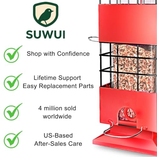 Squirrel Proof Bird Feeder, 3.5Lbs Metal Wild Bird Feeders Anti Squirrel with 4 Feeding Ports for Garden Bird Feeding Station Outdoors Hanging, Pigeon Resistant, Easy to Clean & Refill (Red) by suwui - Image 6