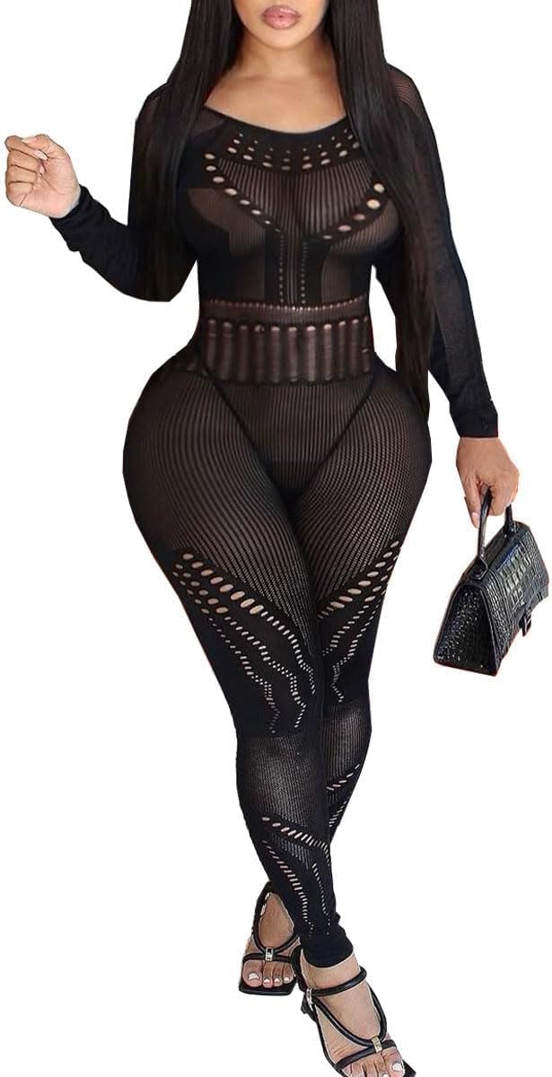 k.SELLOUT Women Fishnet Bodysuit Mesh Badydoll Soft Nightwear Lingerie One Piece Outfit