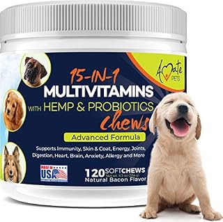 15-in-1 Dog Vitamins - Chewable Multivitamins for Dogs with Probiotics, Hemp and Omega