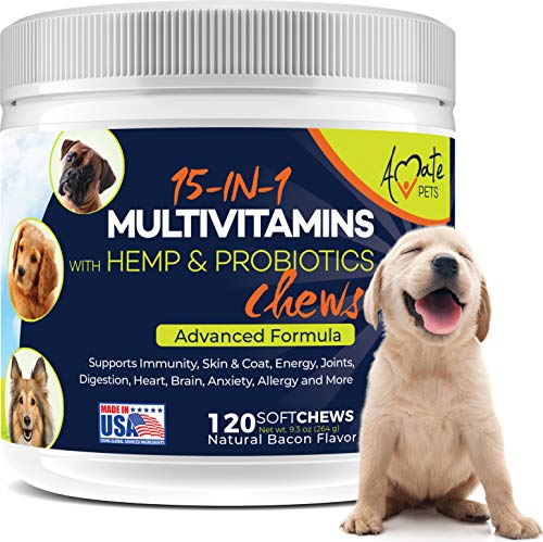 15-in-1 Dog Vitamins - Chewable Multivitamins for Dogs with Probiotics, Hemp and Omega