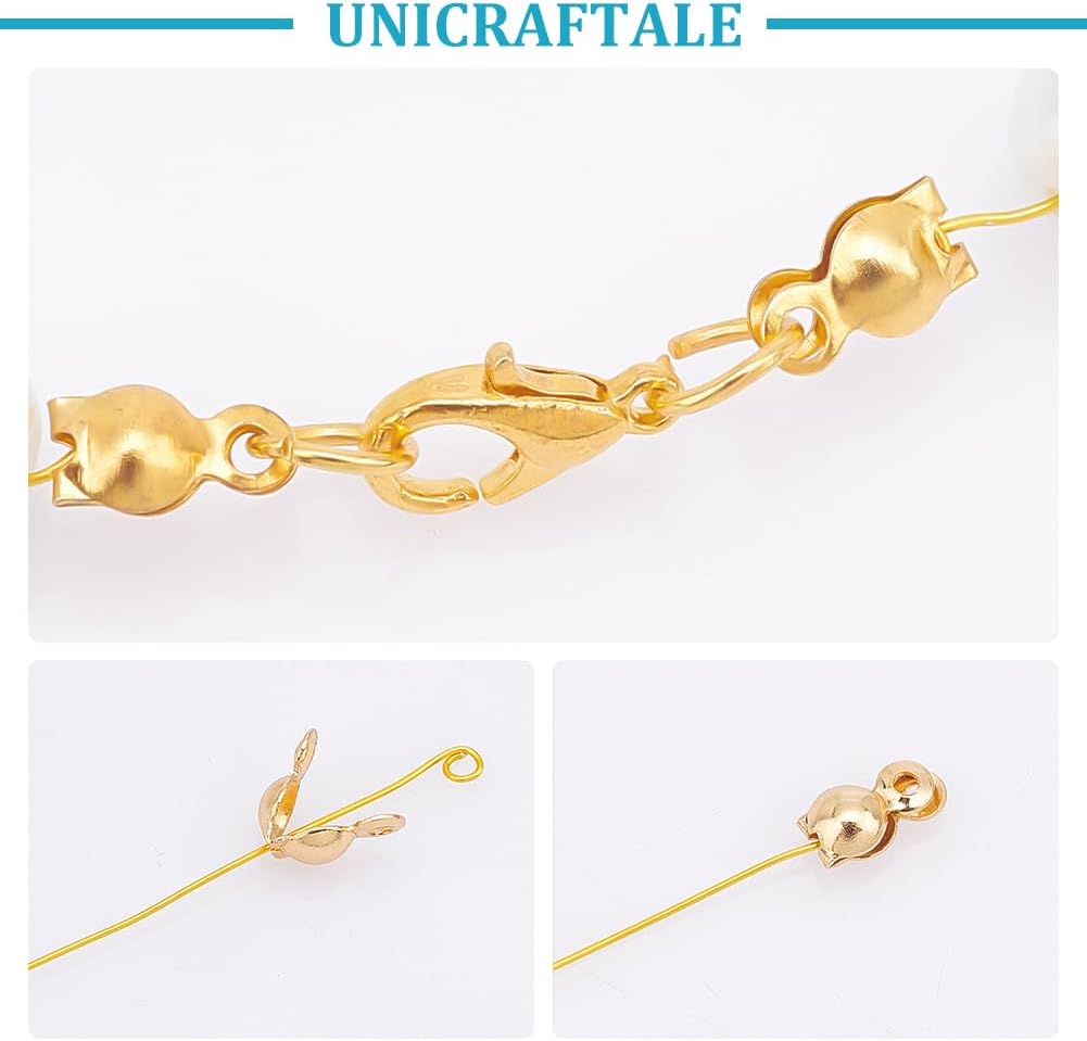 UNICRAFTALE 120pcs Golden Bead Tips Knot Covers Stainless Steel Calotte Ends Open Clamshell Knot Covers Fold-Over Bead Tips Small Hole End Caps for Knots & Crimp Findings Jewelry Making, 4mm Inner Dia - Image 4