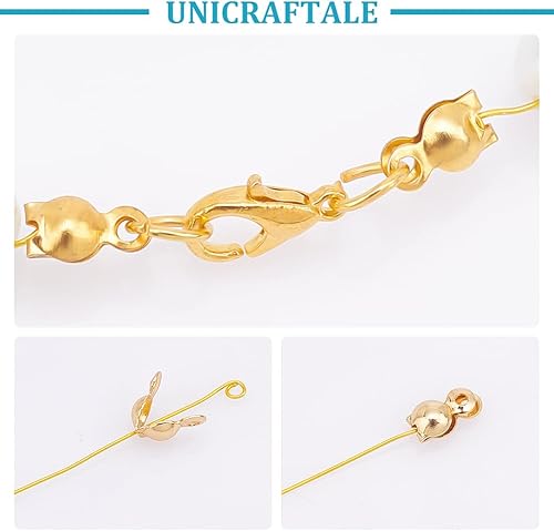 Miniatura 4 de UNICRAFTALE 120 puntas de cuentas doradas, cubiertas de nudo, extremos de calotte de acero inoxidable, cubiertas de nudo de concha abiertas, puntas