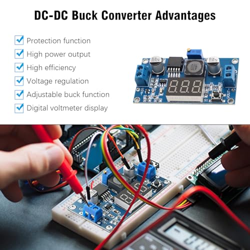 LM2596 DC-DC Buck Power Converter Module, 5 PCS Adjustable 4-40V to 1.5-35V Premium Solid Capacitor Converter with LED Voltmeter Display4