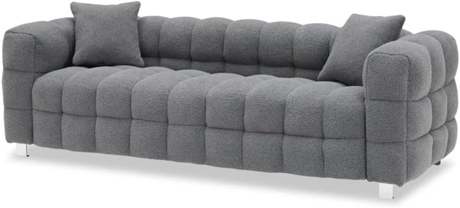 Sofa Include Two Pillows 80" Gray Grain Fleece Fabric Suitable for Living Room Bedroom Apartment