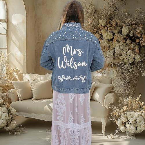 Custom Future Mrs Denim Jacket, Bride Jean Jacket With Pearls, Embroidered Denim Jackets For Bride with Rhinestone For Wedding, Wedding Gifts For Bridal2