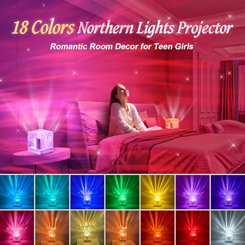 Image of Aurora Light Projector for Bedroom,White Noise Sound Machine for Sleeping Adults+18 Colors+Bluetooth Music+Remote Control Northern Lights Projector Ambient Lighting,Cool Things for Teen Girl Gift