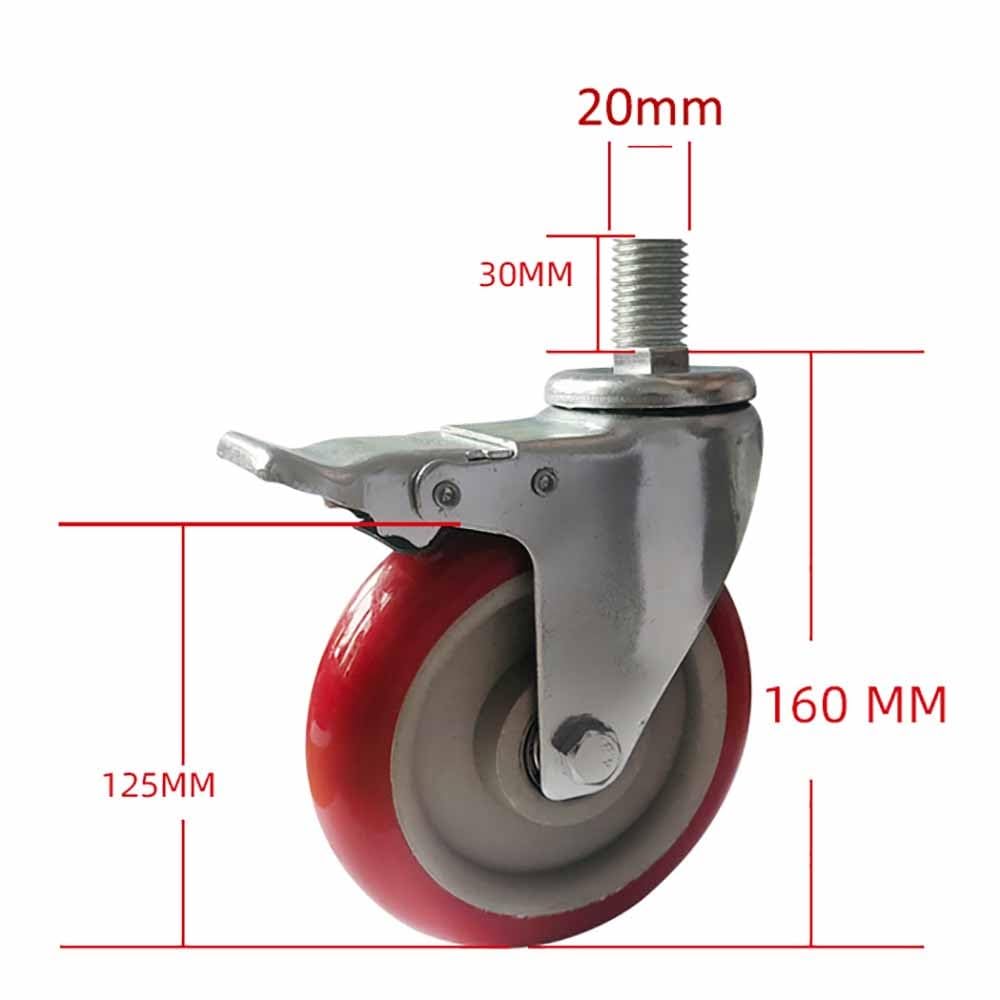 M20*30mm Industrierollen Ø 75/100/125mm Leise Lenkrollen aus PU Robuste Transportrollen mit Bremse 4er Set Apparaterollen Tragkraft 300/330/390 kg (Size : 5"/125mm)
