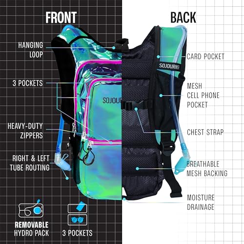 Image of Sojourner Hydration Pack, Hydration Backpack - Water Backpack with 2l Hydration Bladder, Festival Essential - Rave Hydration Pack Hydropack Hydro for Hiking, Running, Biking, Festival Gear