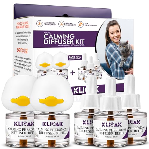 Cat Calming Diffuser 5 Pack Includes 2 Diffusers Machines & 3 Refills Pheromone Plug-In for Cats Reduce Anxiety Aggression Stress Scratching & Spraying Long Lasting Calming Diffuser Kit for All Cats