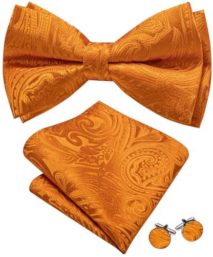 Image of YOHOWA Paisley Striped Men Bow Tie Pre-Tied Formal Adjustable Colorful Bowties Handkerchief Cufflinks Set Wedding Party
