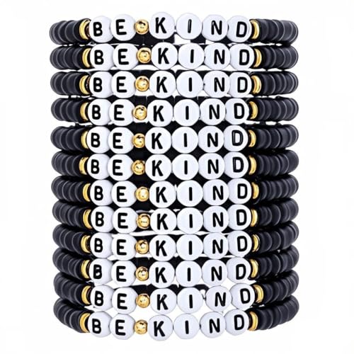 12 Pcs Be Kind Letter Clay Beaded Bracelets Set for Women Jewelry