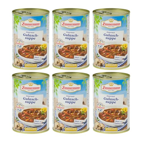 Food-United GOURMET GULASCHSUPPE 6x400ml Dose | herzhaft | pikant | aus Bayern von ZIMMERMANN | bayerische Spezialität | Rindergulasch-Suppe mit Gemüse verfeinert