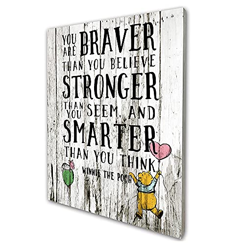 Image of Always Remember You are Braver Than You Believe, Inspirational Winnie The Pooh Quotes Vintage Rustic Farmhouse Wood Wall Art Decor Boy Girl Bedroom Room Door Decoration