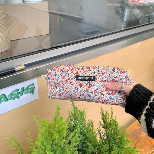 Image of Flower Prints Pencil Pen Pouch Purse Bag Cosmetic Case Organizer Soft Cotton Canvas (GR)