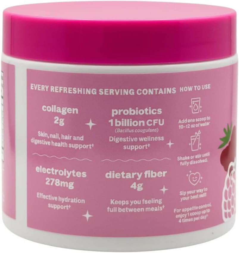 Fiber Supplement Powder for Women & Men, Organic Acacia Fiber with Collagen, Probiotics & Electrolytes, Daily Digestive Support, Berry Crush Flavor, 240g - Image 2