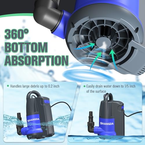 Image of Submersible Water Pump Automatic Sump Pump 1HP 4500GPH Built-in Float Switch Portable Utility Pumps with Adapters for Pool Draining Hot Tub Rain Barrel Flooded Basement