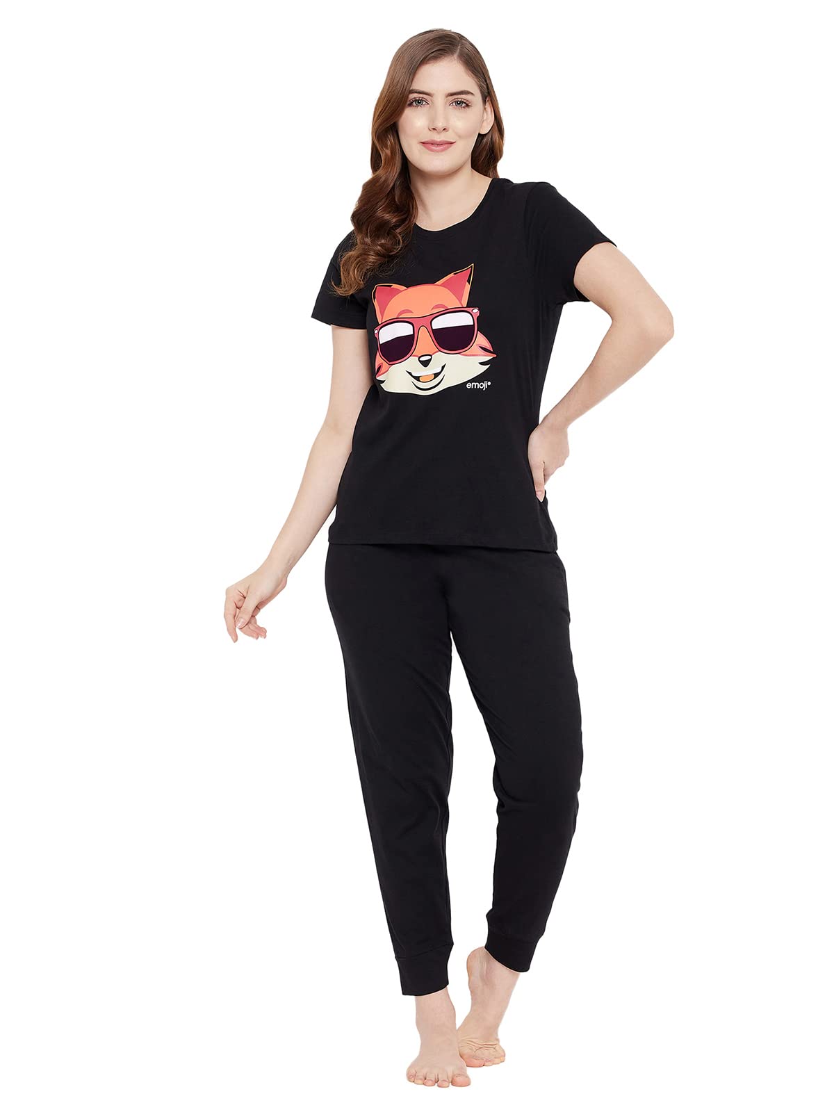 clovia Women's Cotton Printed Top and Basic Pyjama Set-picture-21