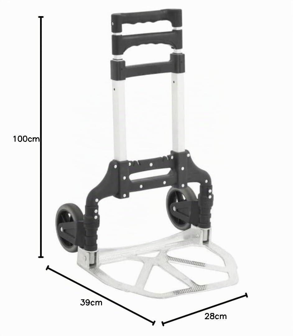 Carretilla de Carga Plegable de Aluminio Capacidad 80kg 176lbs con Elástico - Carrito para Viajes, Mudanza con Asa Telescópica