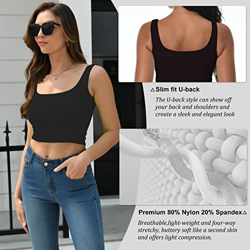 Artrello Square Neck Tank Tops For Women Double Lined Seamless Sleeveless Basic Cropped Tanks(Black,Medium) #TOP2