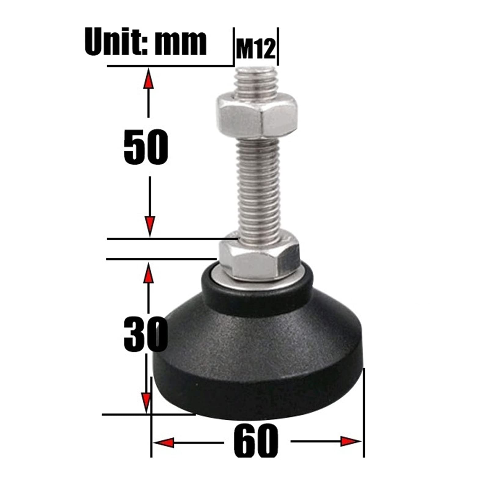4 szt. Stopki poziomujące, nylonowe okrągłe dno + gumowa okrągła antypoślizgowa poduszka dolna nóżka do mebli, DIY mechaniczna prostownica do nóg, ochraniacz na podłogę, podstawa 60 MM