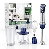 Stabmixer Set 1000 Watt Mit 6 Geschwindigkeiten Einstellbar, Pürierstab Edelstahl Testsieger Inkl. 600 ml Mix- & Messbecher Von ACOQOOS