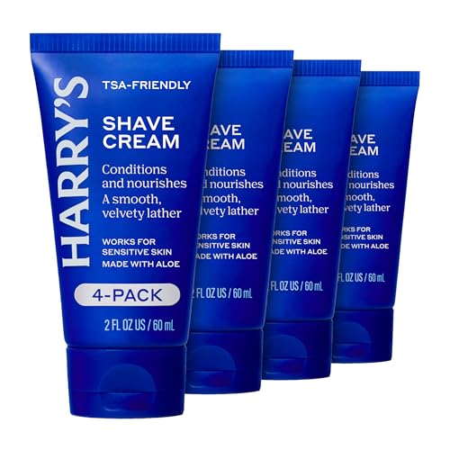 Harrys Shaving Cream for Men with Aloe and Eucalyptus - (4 Pack) 2 oz - Conditions Skin and Softens Facial Hair - TSA Approved Travel Essentials - Safe for Sensitive Skin