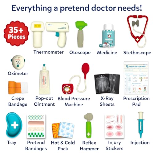 Image of Skillmatics Doctor Set for Kids - 35+ Piece Pretend Play Medical Kit with Interactive Tools, Thermometer, BP Monitor, X-Ray Sheets & Prescription Pad, Role Play Toy, Gift for Ages 4, 5, 6, 7, 8