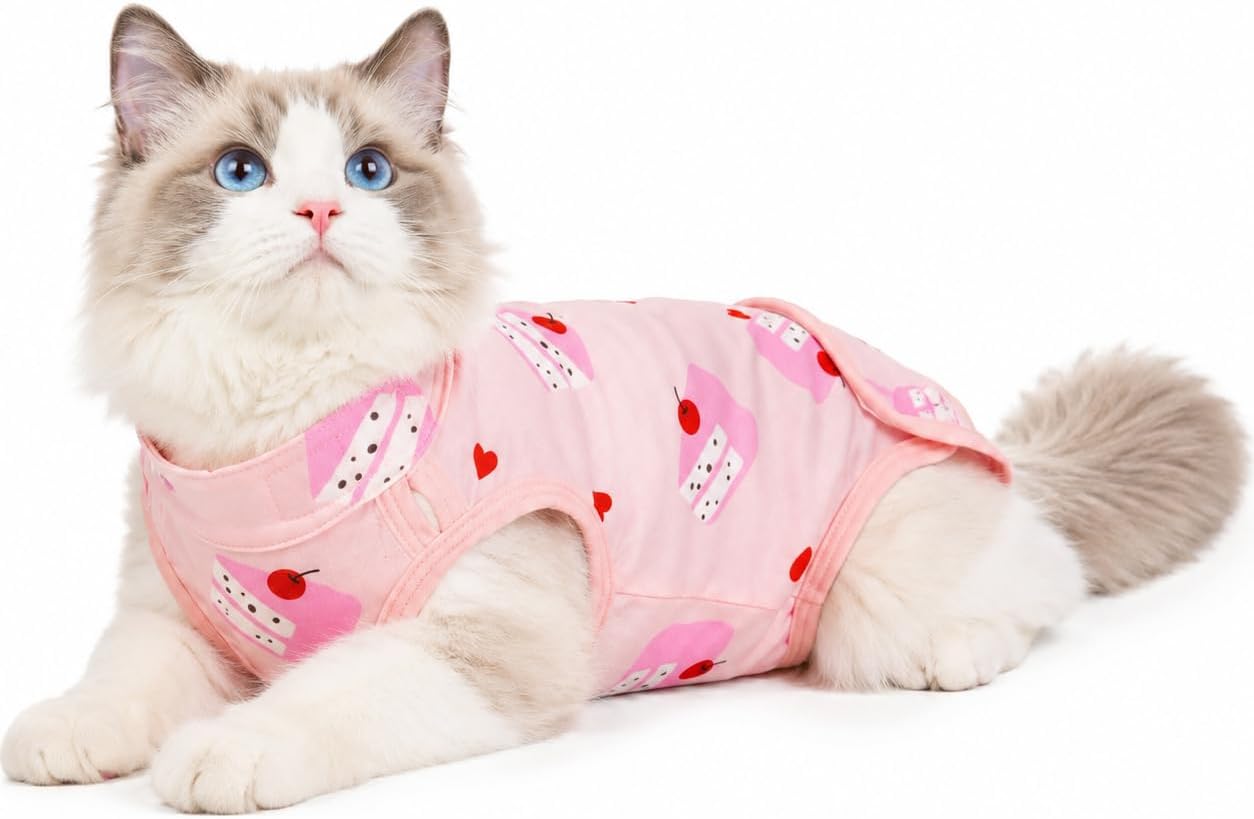 Kuoser Cat Recovery Suit for Female Male Cats, Breathable Post-Surgery Onesie for Spay Neuter, Abdominal Wound & Skin Disease Protection, E-Collar Alternative Anti-Licking Bodysuit for Kittens