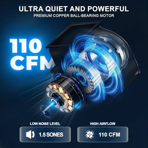 Image of Akicon Bathroom Exhaust Fan with RGB LED Mode, 110 CFM 1.5 Sone Ultra Quiet Bathroom Vent Fan with 3CCT Light & Nightlight, Ceiling Mount, Remote Control, Round (Black)