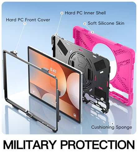 Image of BRAECN Case Galaxy Tab S10 Plus / S9 Plus / S9 FE+ / S8 Plus / S7 Plus / S7 FE | 12.4 inch Shockproof Heavy Duty Full Body Protective Cover with Hand Strap & Kickstand, Shoulder Strap, S Pen Holder Pink