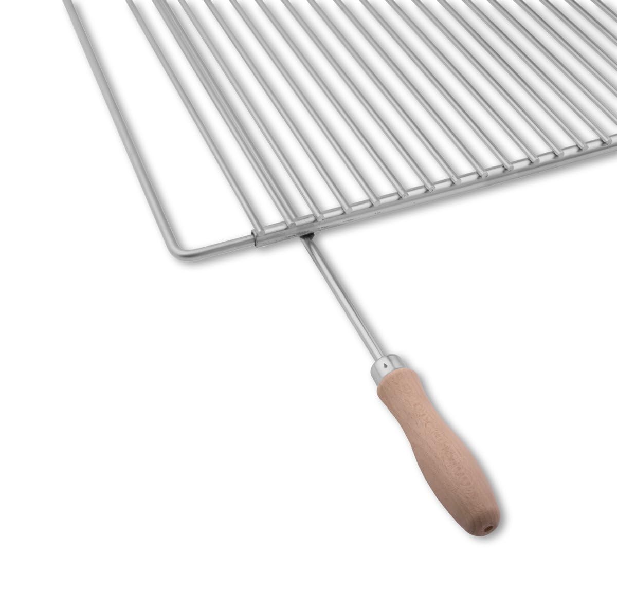 Deos-grill Rejilla de barbacoa ajustable de acero inoxidable 50–60 × 45 cm – con dos asas de madera