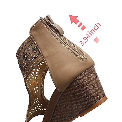 Wojwski Women's Slide Wedge Sandal Open Toe High Heel Zipper Back Platform(Brown1-M8.5) #TOP3