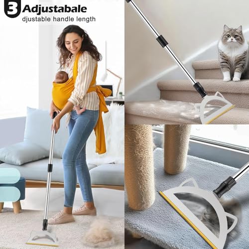Image of Pet Hair Remover Set 49 inchAdjustable Long Handle Advanced Pet Hair Removal Tool Reusable Dog Cat Hair Remover,Pet Hair Removal Broom,Embedded Fur Removal from Low Pile Rugs Stairs